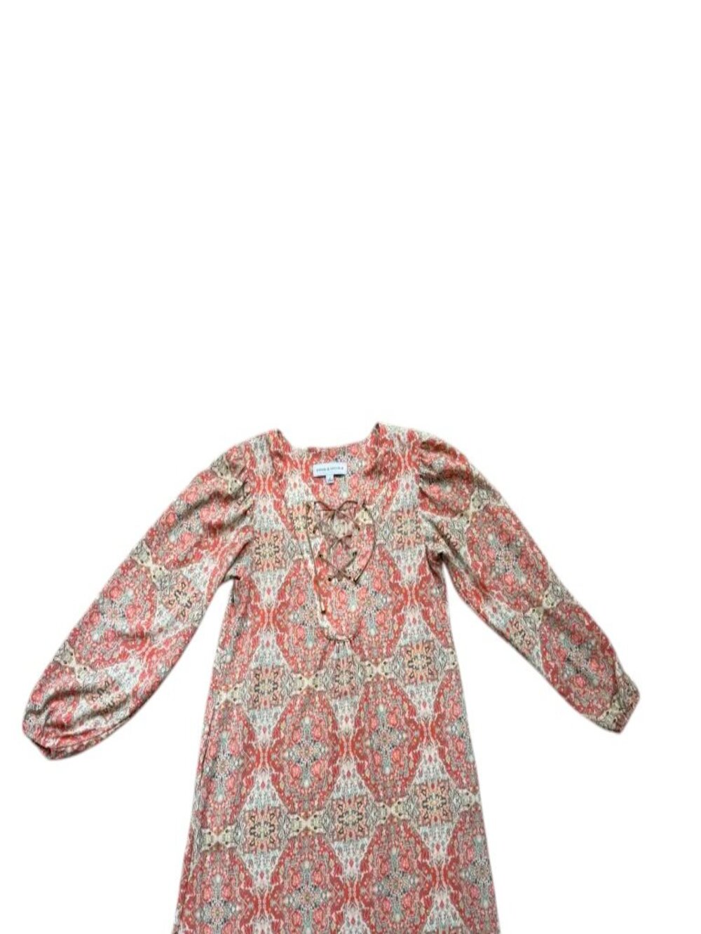 Emma & Michele Women's Small Boho Paisley Rayon Knee Length Dress Long Sleeve.